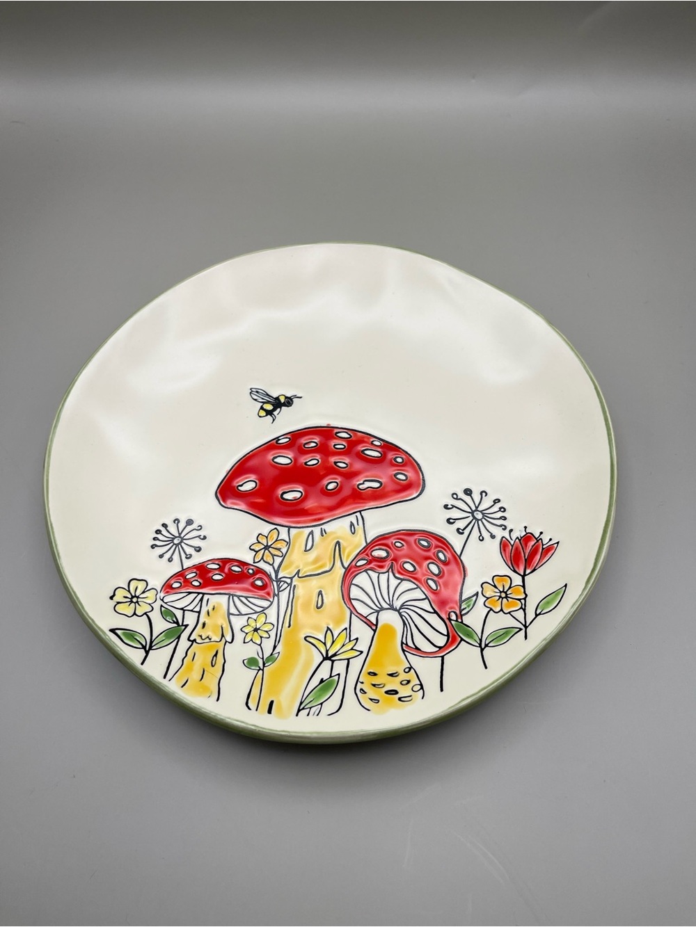 Spectrum Designz Speckled Ceramic Oversized Mug & Saucer Set w/ Red Mushroom Art - Picture 6 of 10